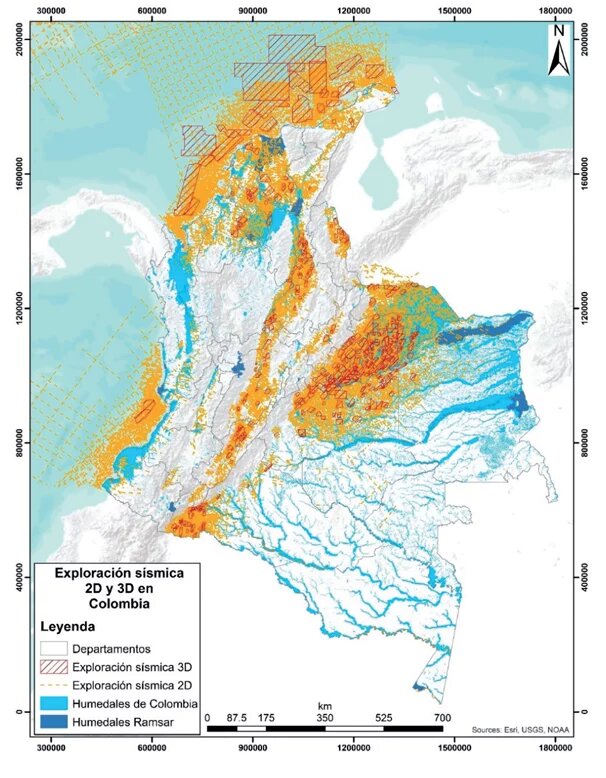 Figura 1. Exploración sísmica 2D y 3D en Colombia